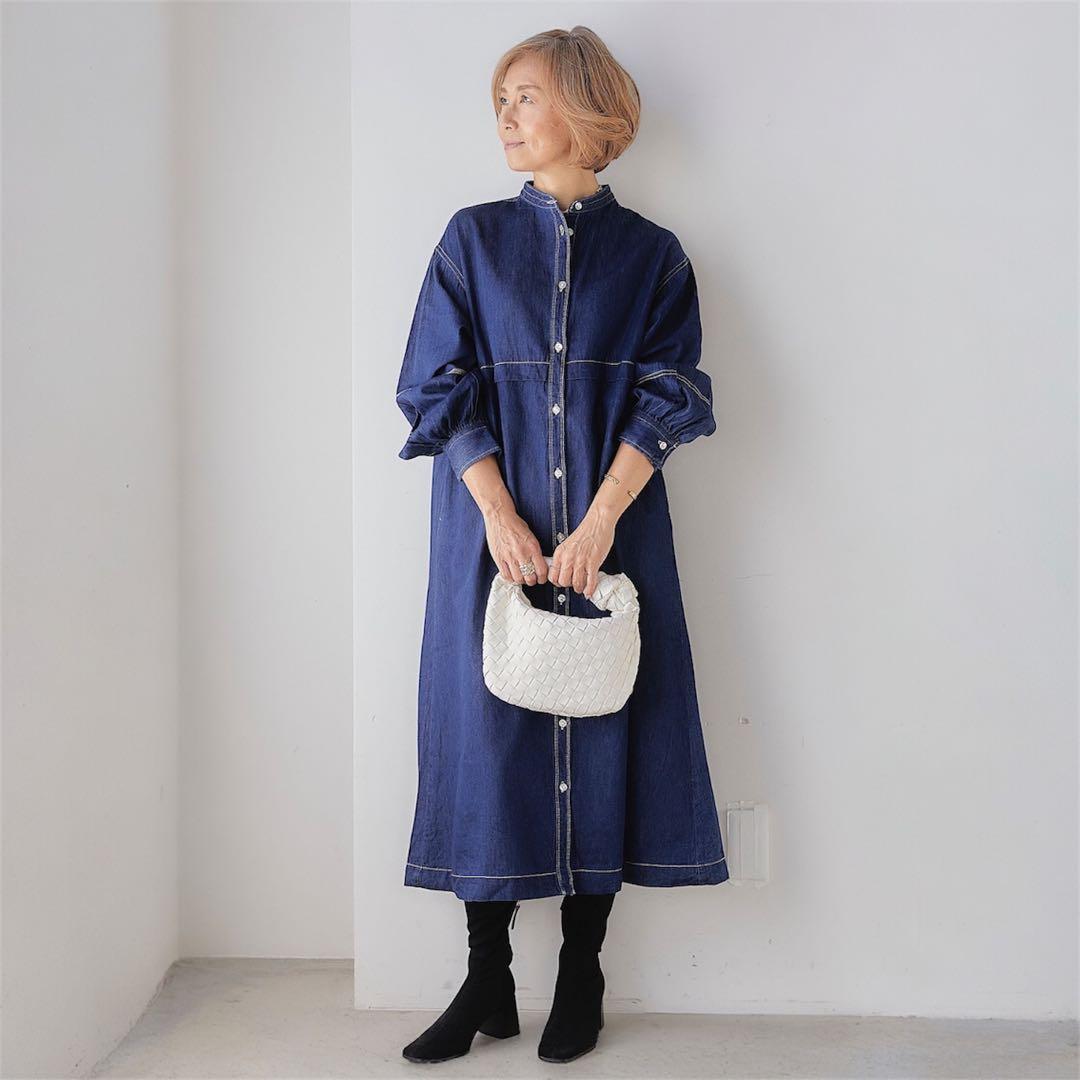 PLUS OTO.HA　プラスオトハ　 ステッチ　テンセルデニムシャツワンピース