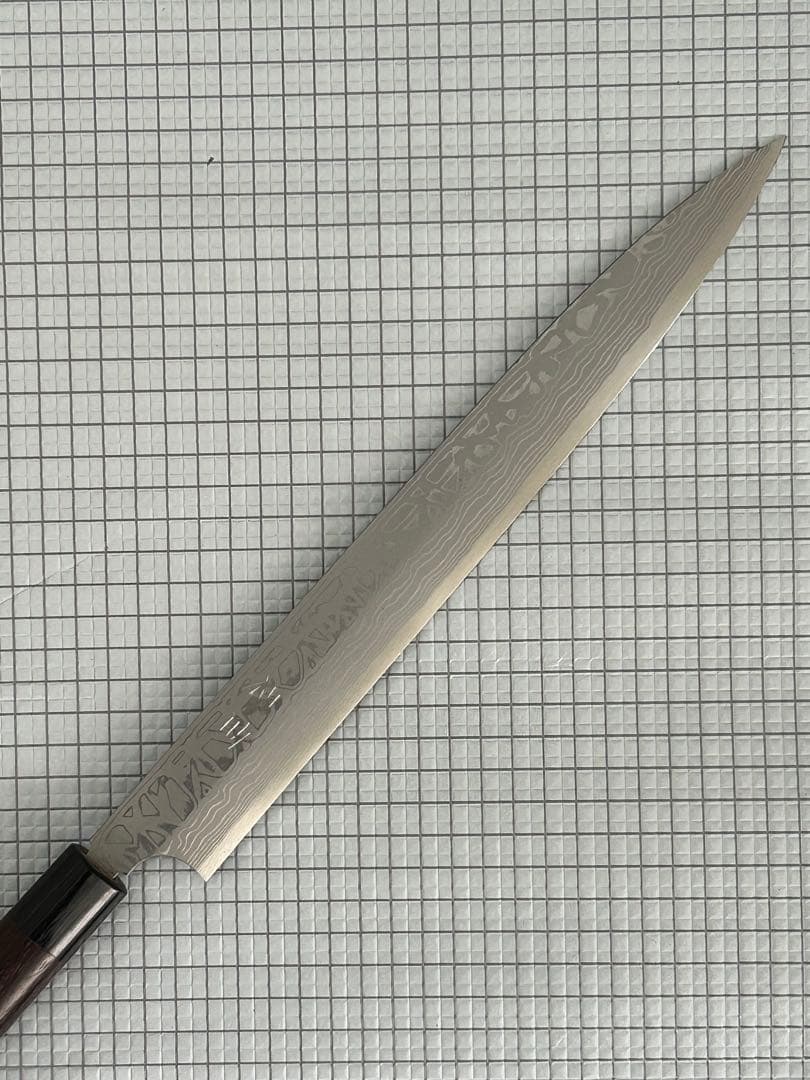 仙助 柳刃包丁 包丁 300mm 安来鋼青紙２号 ダマスカス 紫檀シノギ柄 ①
