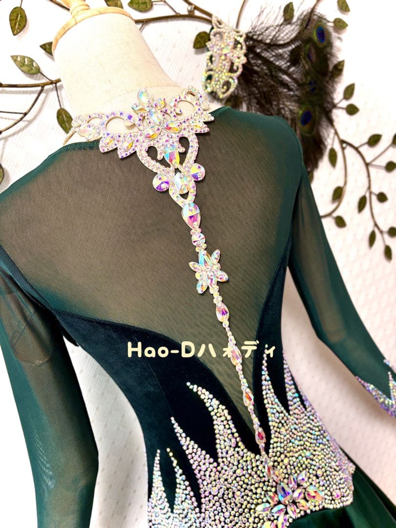 新品★ダンスドレス★スタンダード★社交ダンス★競技会★パーティー★ピーコック羽