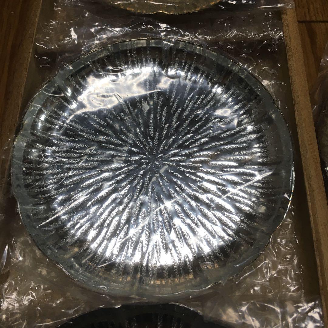 1023  銀  喜久割  銘々皿　5客セット(フォーク 1欠品)