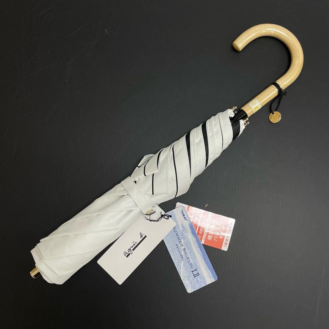 マ*ン様 新品52855アニエスべーオフホワイトサマーシールド1級遮光晴雨兼用折