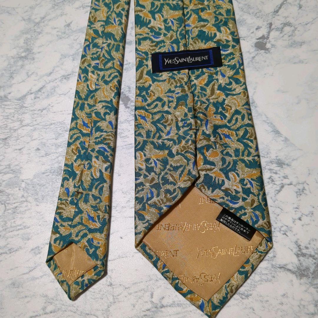 ✺YVES SAINT LAURENT ✺ネクタイ　ブランド　植物柄　グリーン系