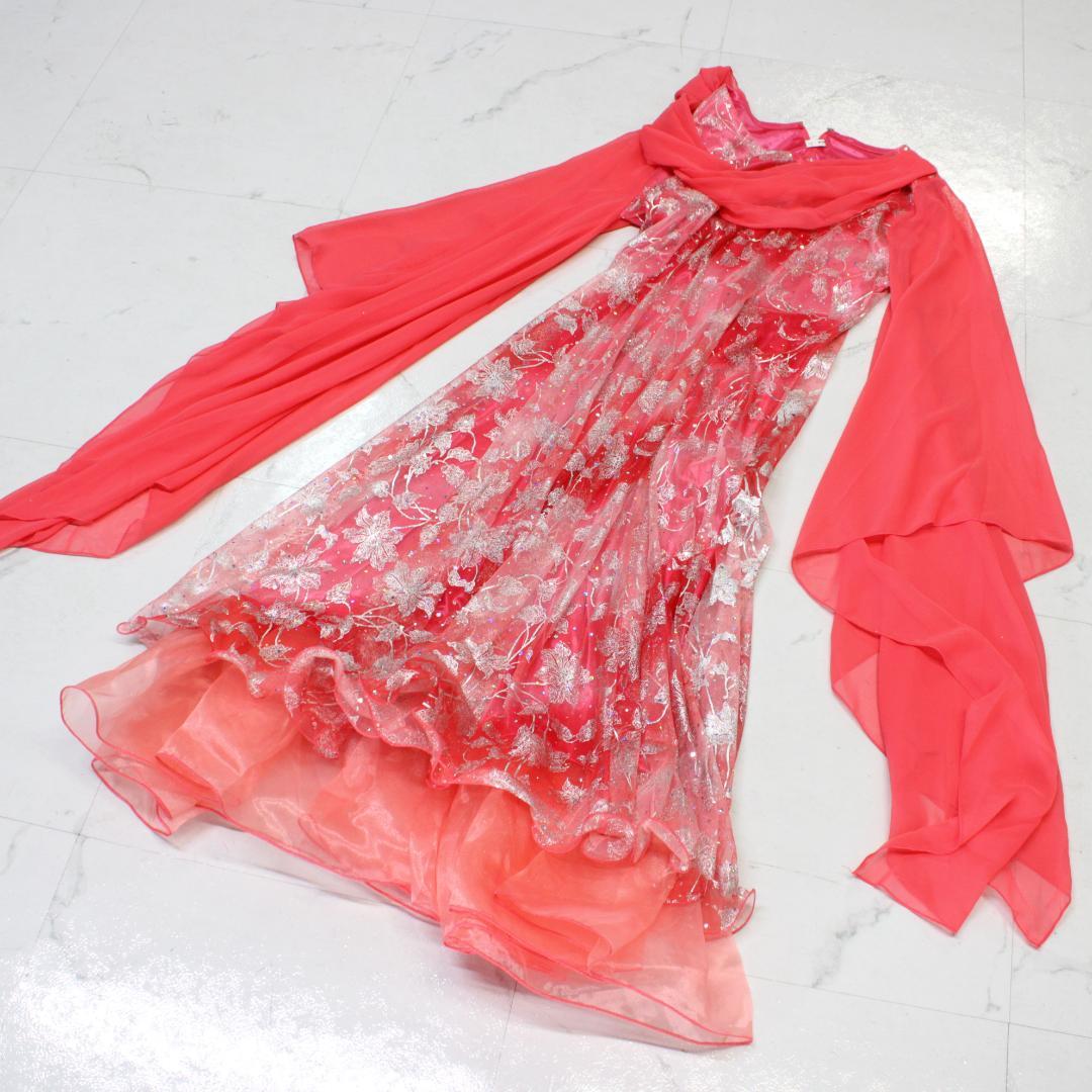 【美品社交ダンス衣装】ワンピース ドレス UN×Ⅱ ピンク シルバー ホログラム