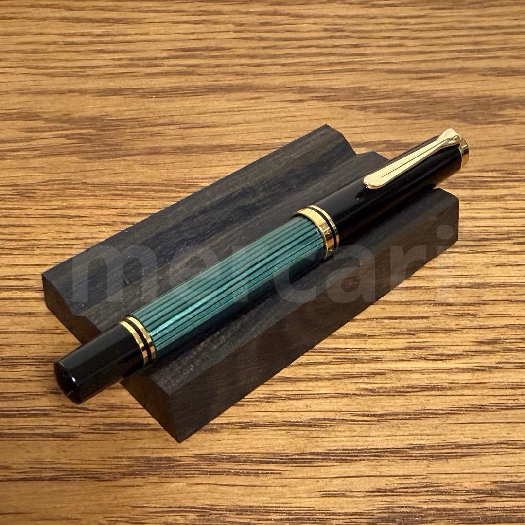 【美品】ペリカン万年筆M600グリーン縞Fニブ