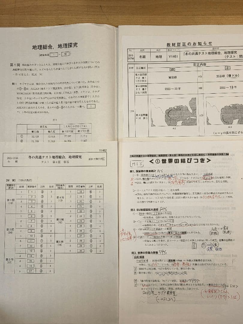 [駿台]冬の共通テスト地理(第1～4回)、共テプレ地理
