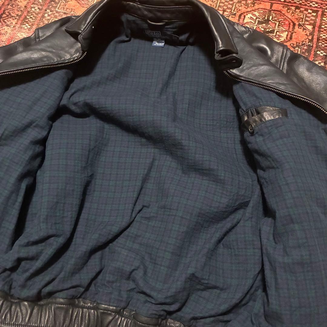 90S 名作 Ralph Lauren レザージャケット 羊革 ブラック S