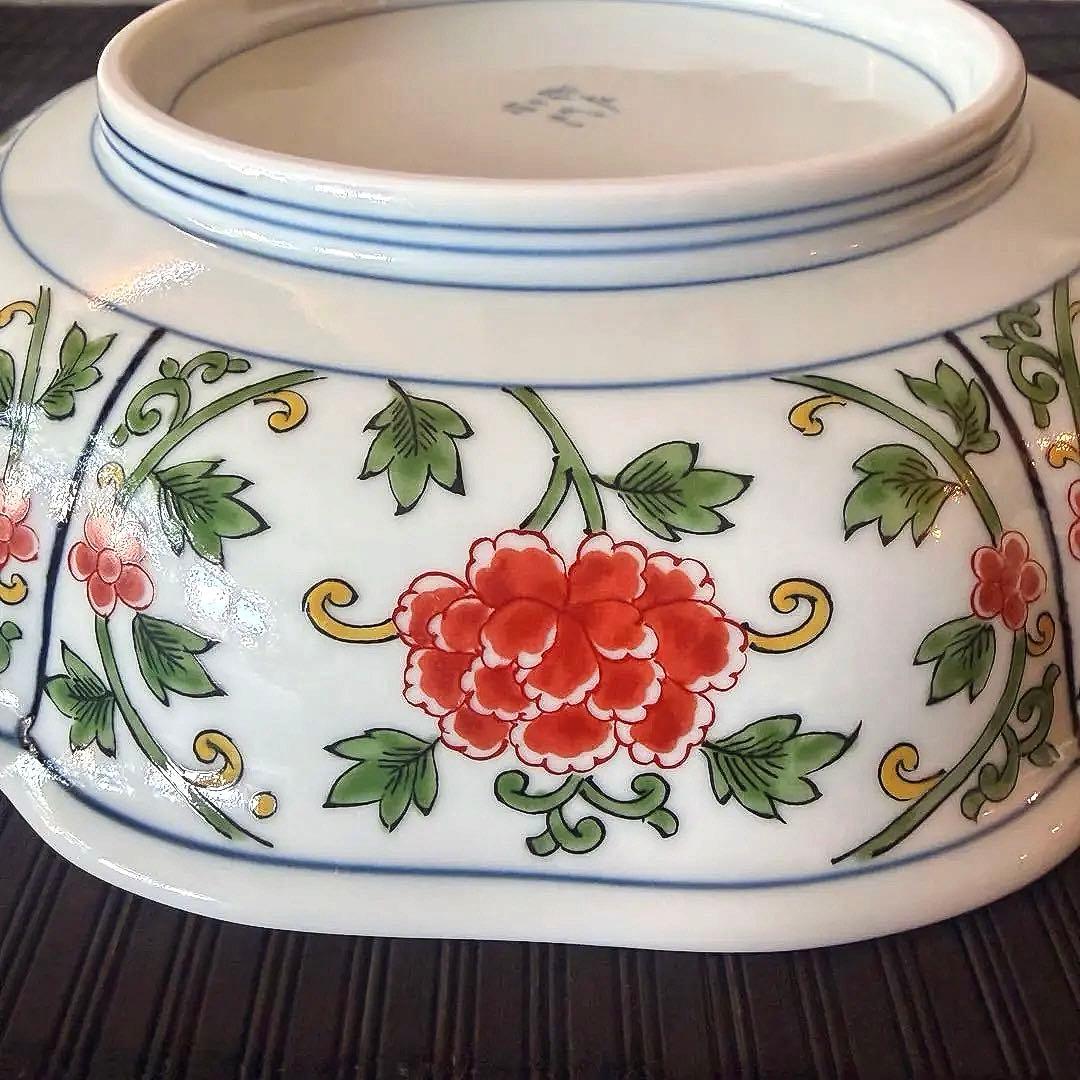 【未使用保管品】【弥左衛門窯】【古伊万里】染錦輪花盛鉢 龍 鳳凰紋 大皿
