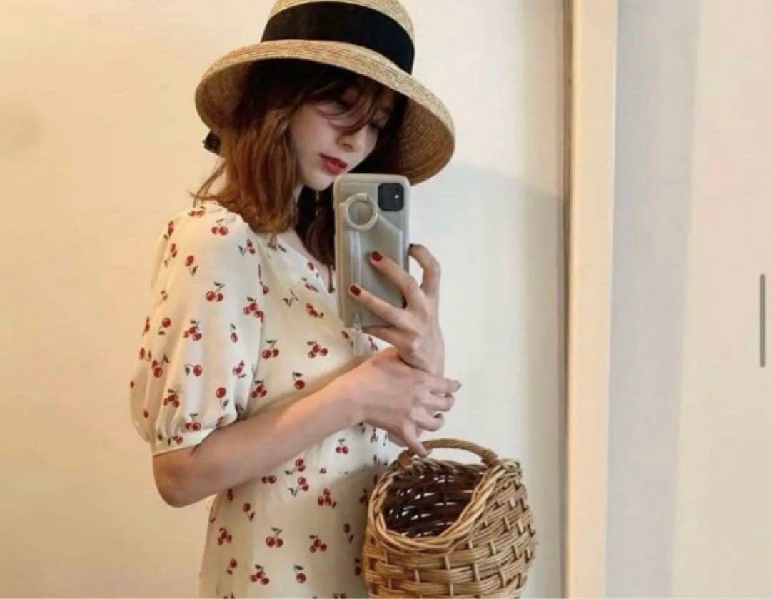 PUI Audrey hat 石田制帽 M ベージュ リボン 麦わら帽子 日本製