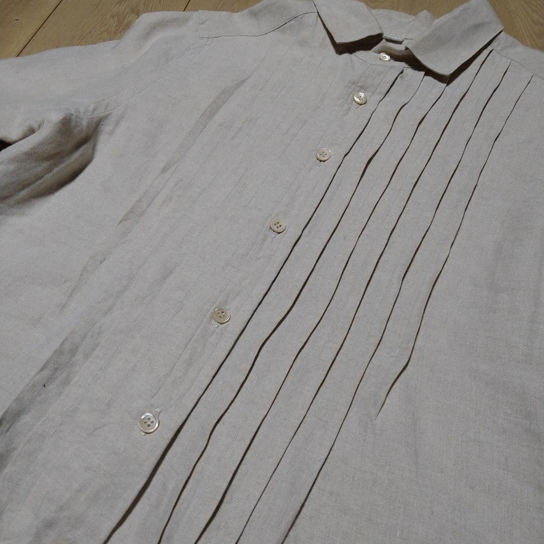 45r　ピンタックリネン長袖シャツ