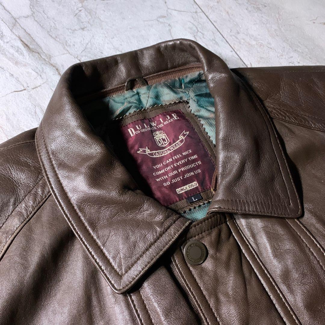 短丈 中綿 ラムレザー A-2 フライトジャケット 茶色 キルティング裏地 L