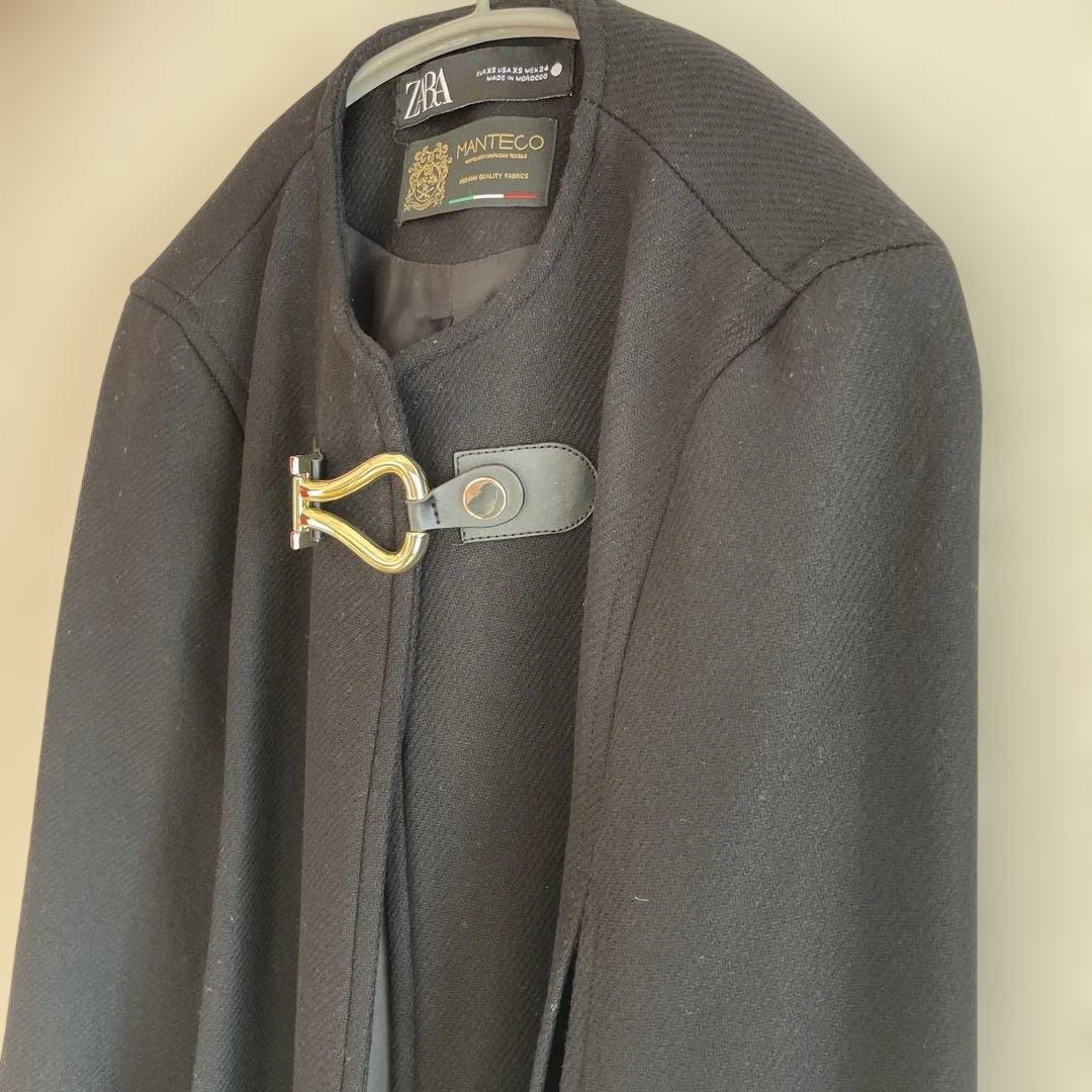 【即完売】ZARA&MANTECO｜ポンチョケープ｜ゴールド金具｜ラムウールXS