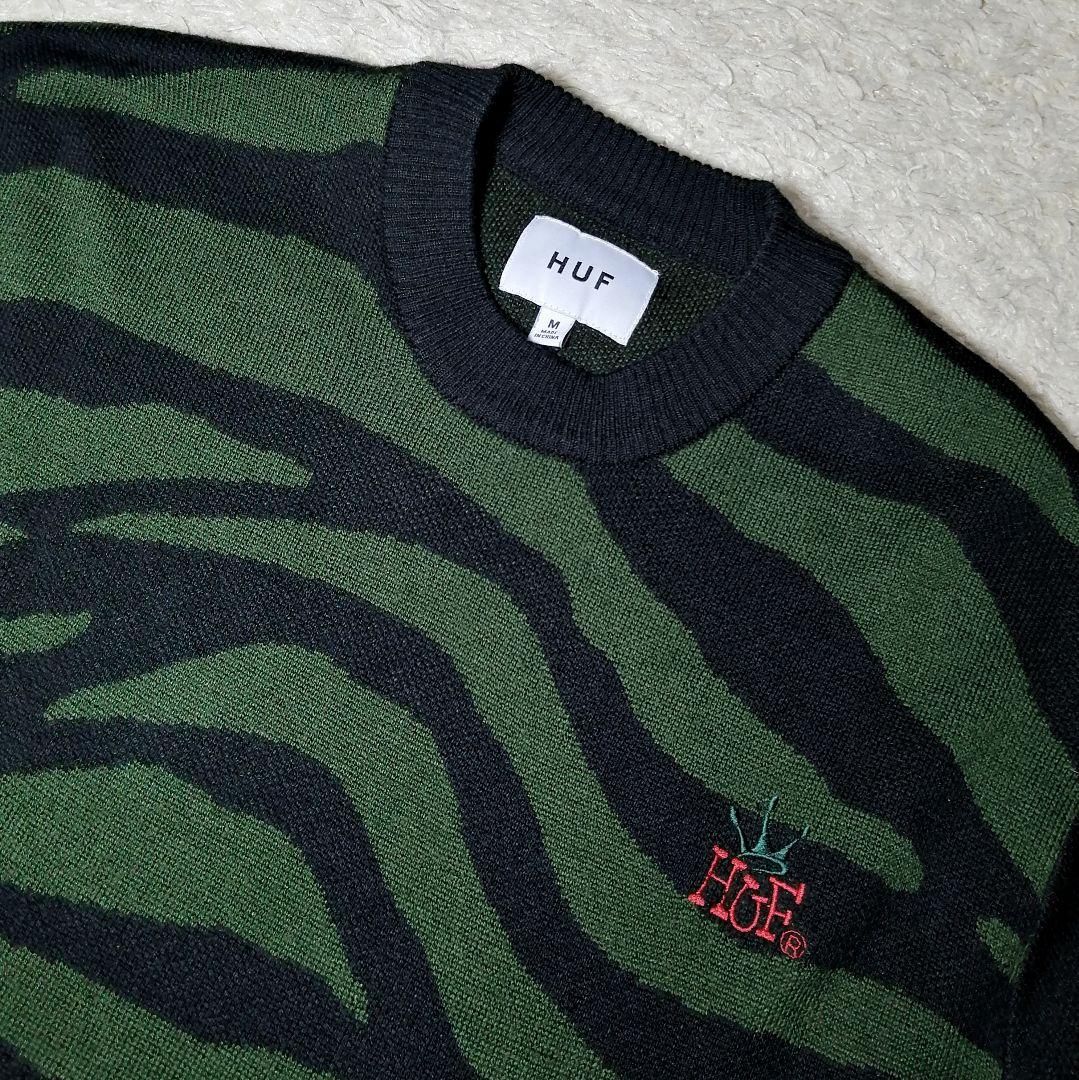 ★HUF★クラウン ニット★ニット ゼブラ M 総柄切替 ゴルフ カモフラ 美品