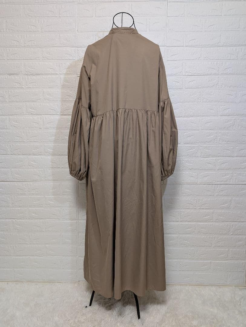 美品 Whim Gazette 切替えギャザーワンピース モカベージュ