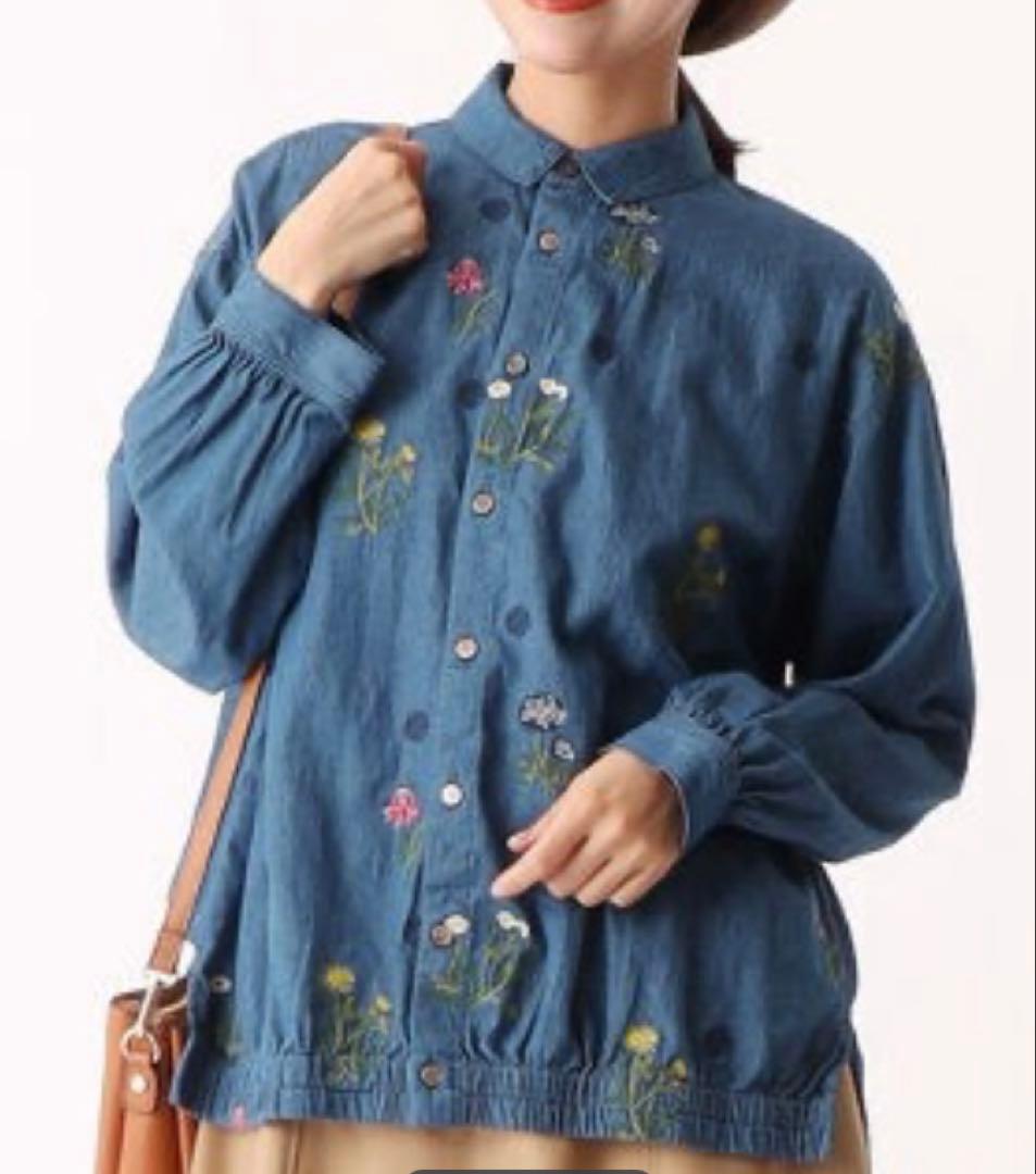 ✨美品✨スーパーハッカ ライトオンスデニムシャツ 花刺繍 羽織り ゆったり