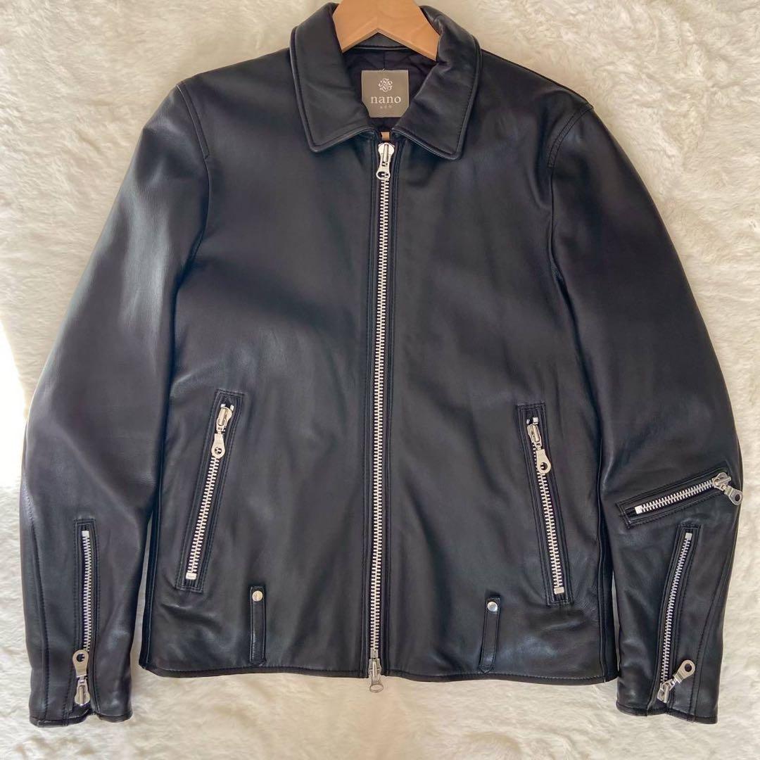 極美品 羊革 ナノユニバース レザージャケット 黒 M シングルライダース