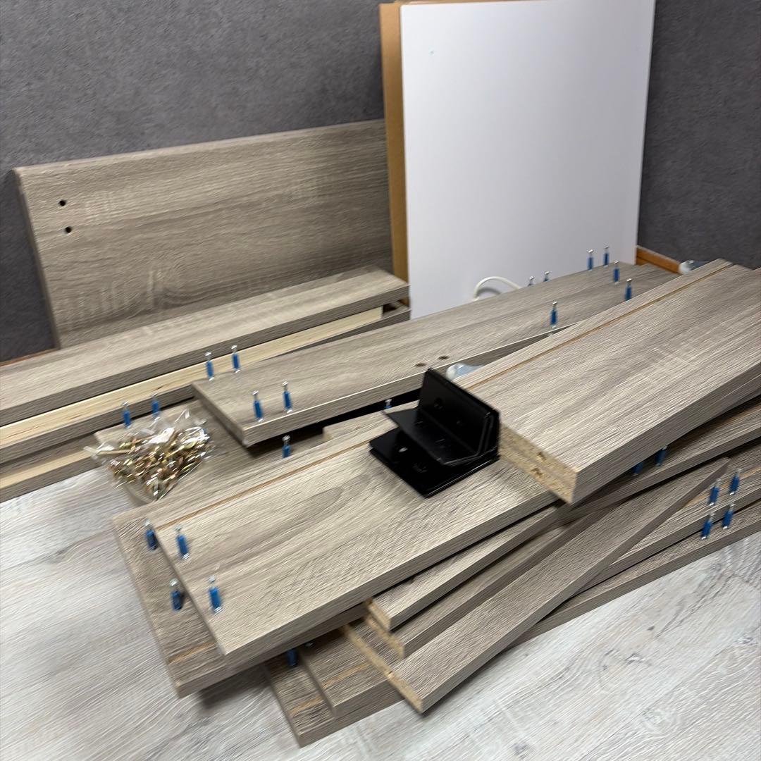 シングルベッドフレーム 引き出し収納付き グレー 合板製 解体済み 受け取り限定