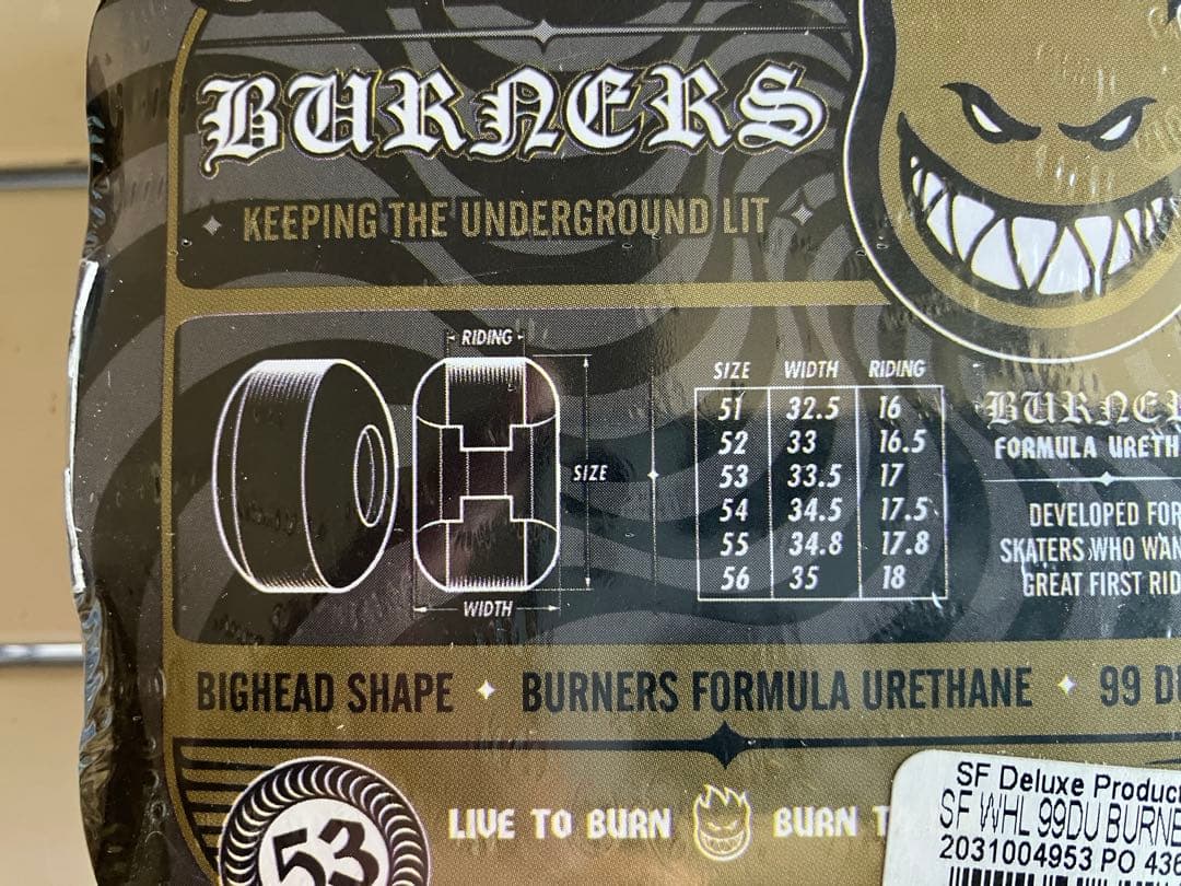 送料込み正規品SPITFIRE BURNERS FORMULA 53MM 99A