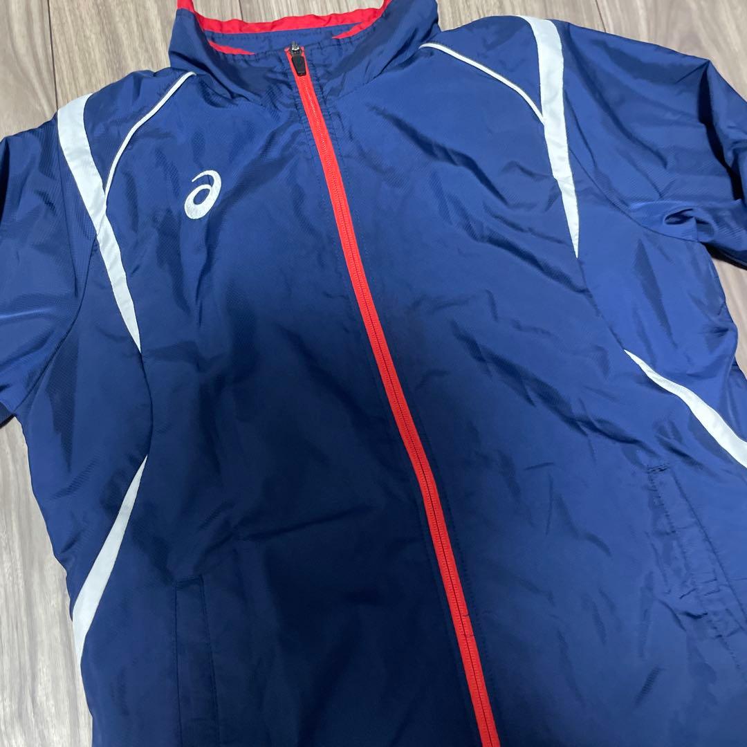 アシックス ウィンドブレーカー上下セット Sサイズ ネイビー×レッド