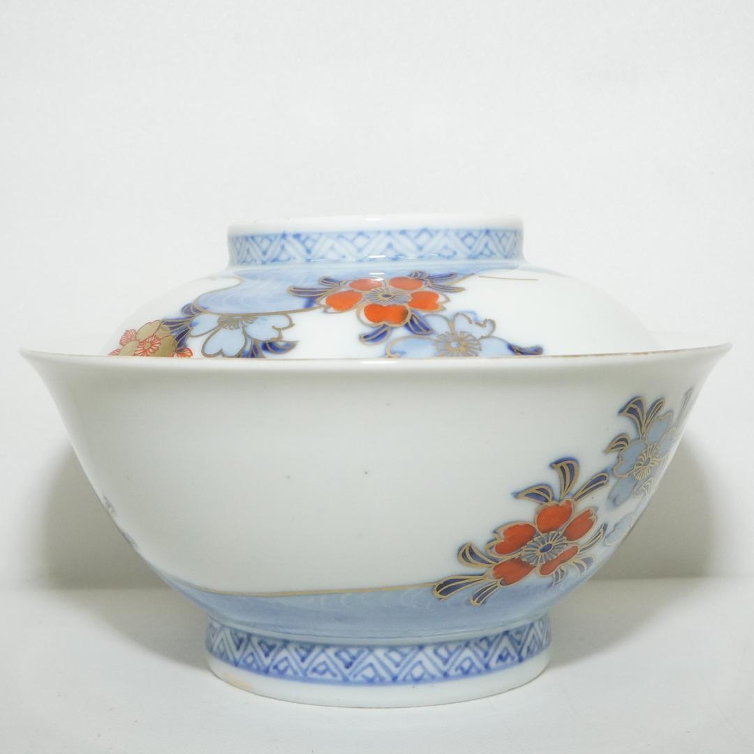 古伊万里　蓋付 飯 茶碗　14客 染付金彩木箱入り