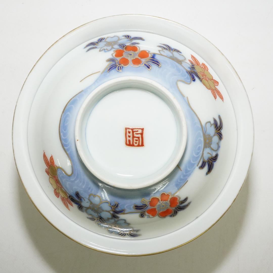 古伊万里　蓋付 飯 茶碗　14客 染付金彩木箱入り