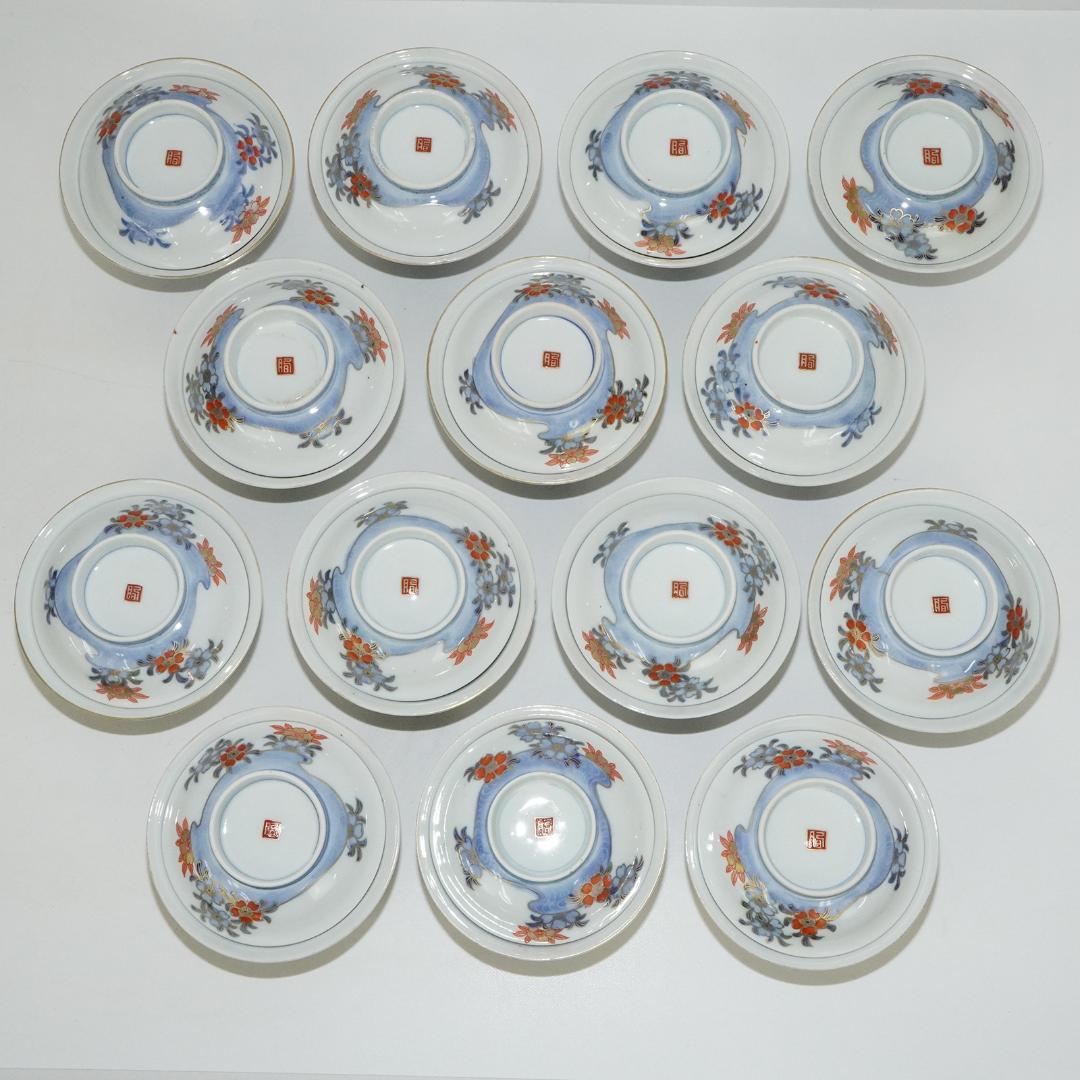 古伊万里　蓋付 飯 茶碗　14客 染付金彩木箱入り