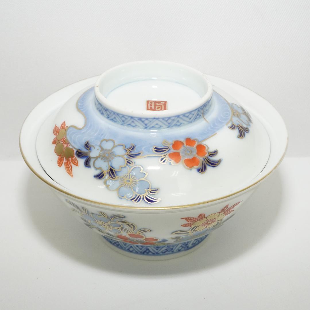 古伊万里　蓋付 飯 茶碗　14客 染付金彩木箱入り