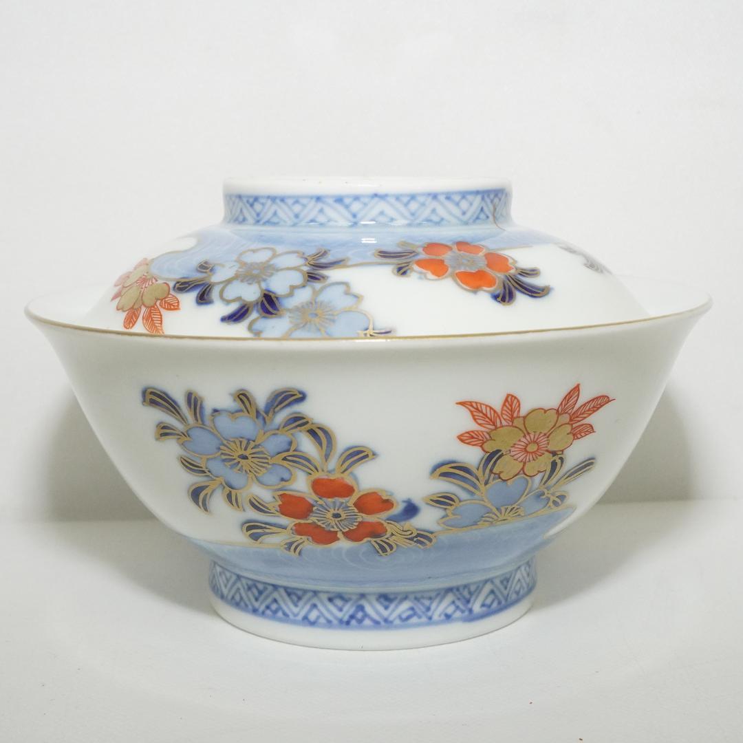 古伊万里　蓋付 飯 茶碗　14客 染付金彩木箱入り