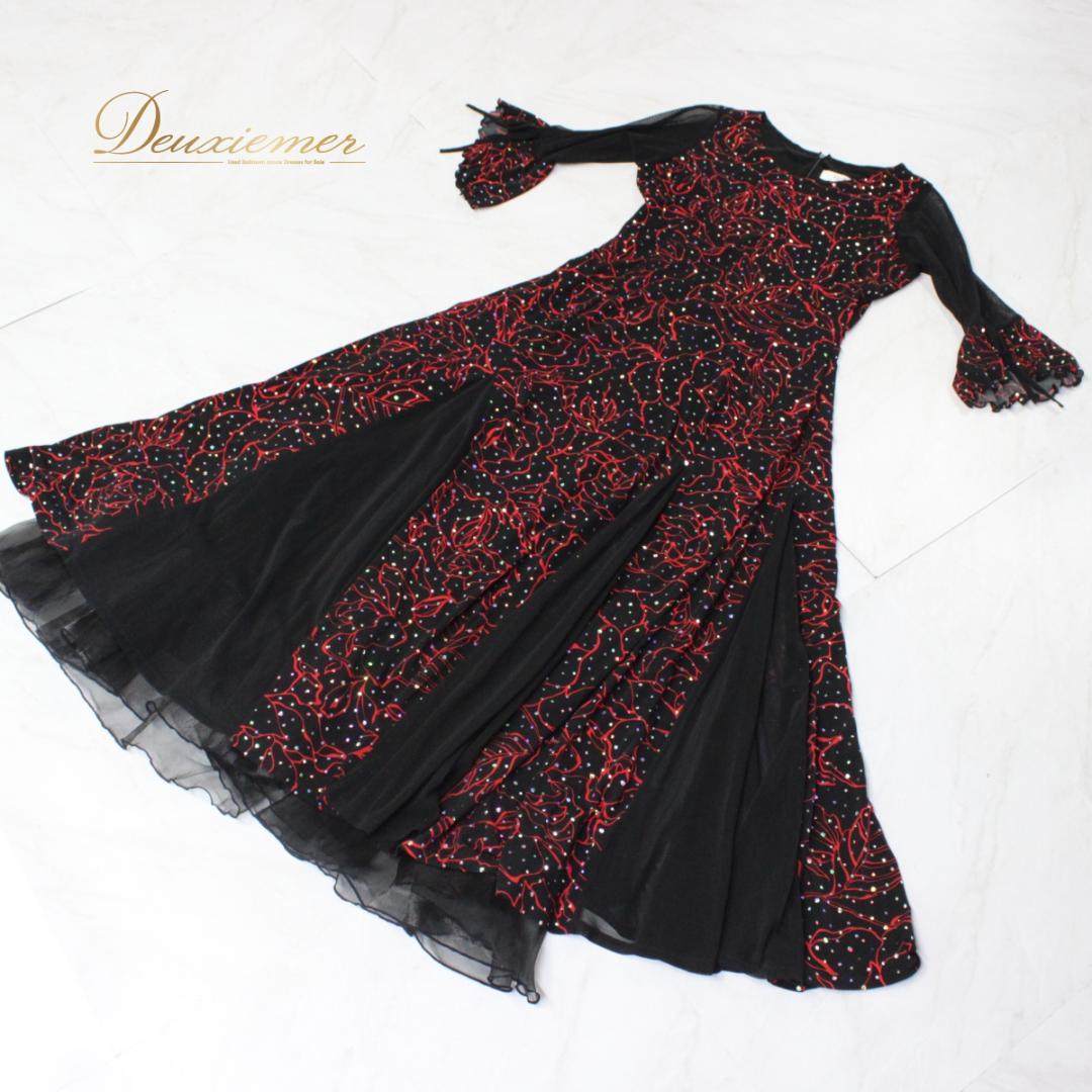 【美品 社交ダンス衣装】ワンピース ドレス JUN FASHION 赤 黒