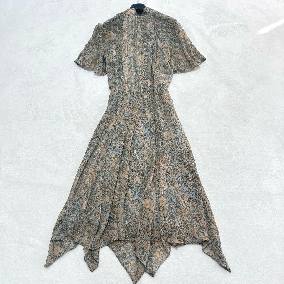 美品✨ローレンラルフローレン　ボウタイ　ペイズリー　フレア　ロングワンピース　2