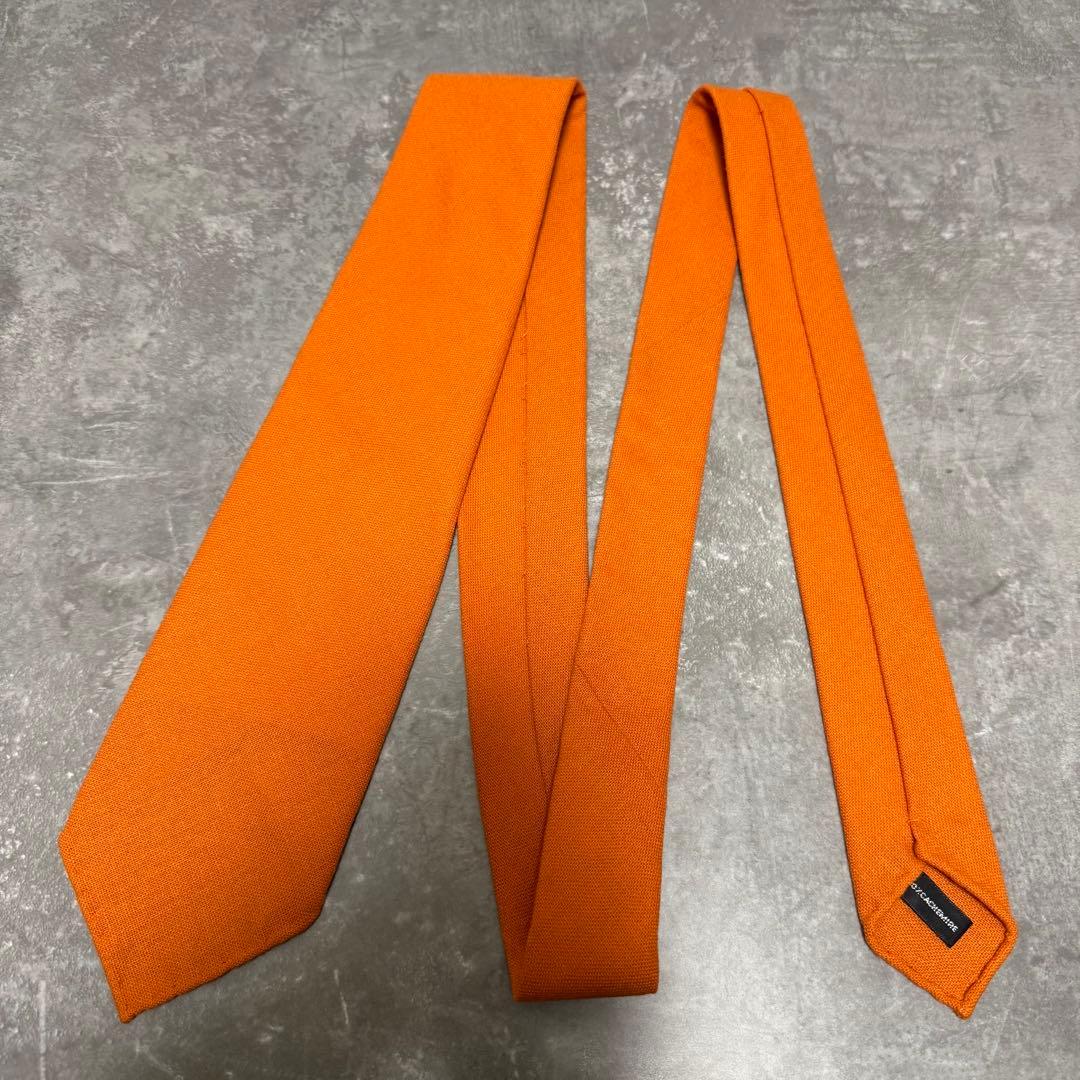 HERMES エルメス ネクタイ オレンジ カシミヤ 100% ソリッド 無地