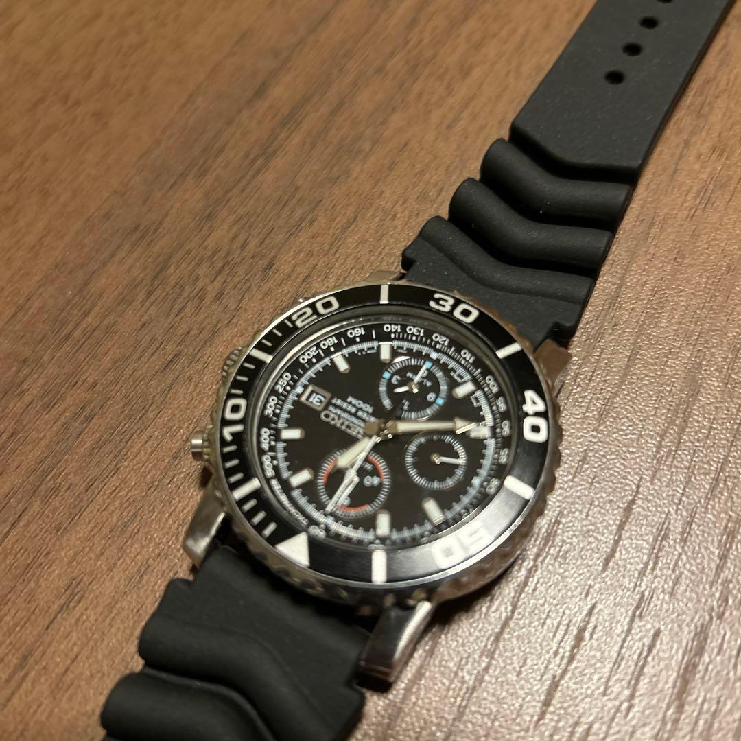 【ペットフータ】SEIKO クロノグラフ ラバーベルト 100m防水