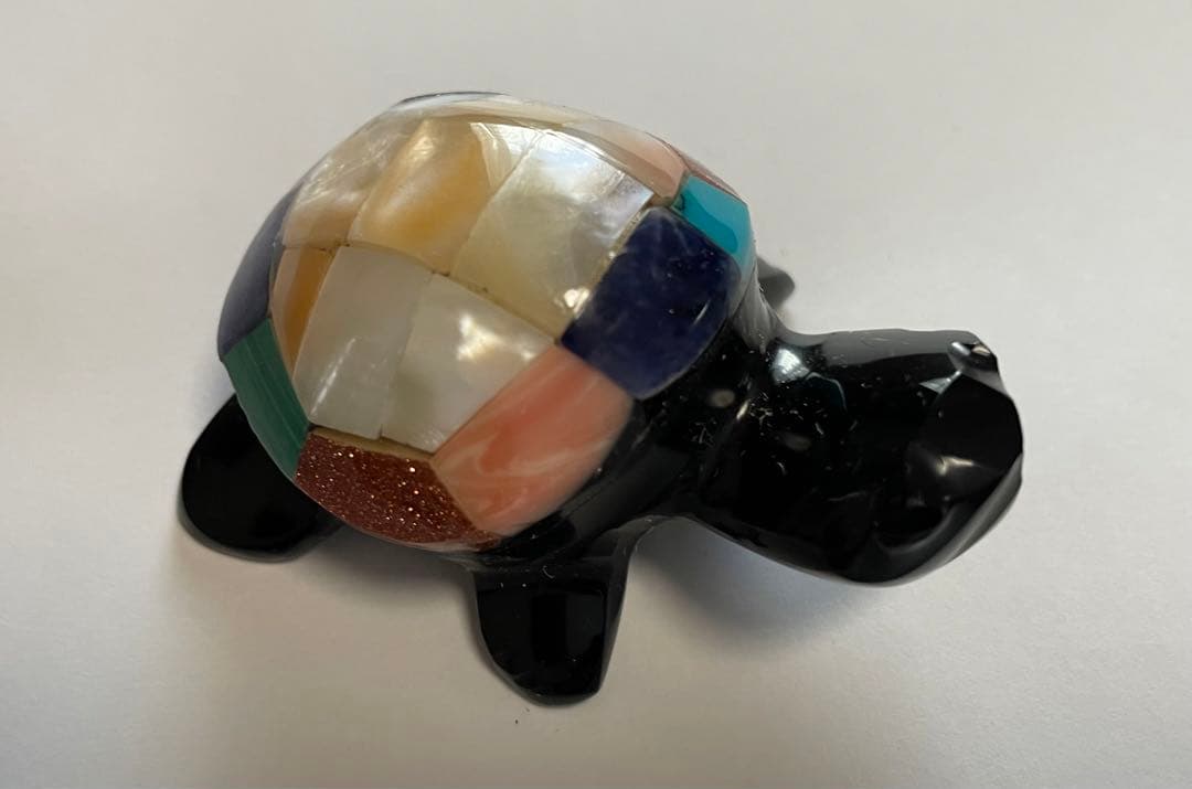 黒曜石　マヤ　tortuga カメ　置物　メキシコ　宝石
