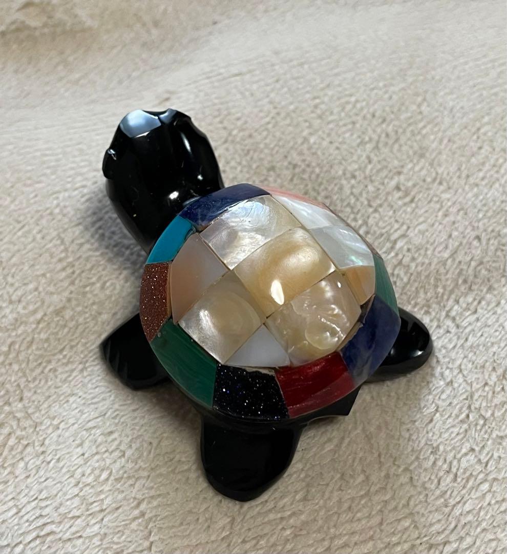 黒曜石　マヤ　tortuga カメ　置物　メキシコ　宝石