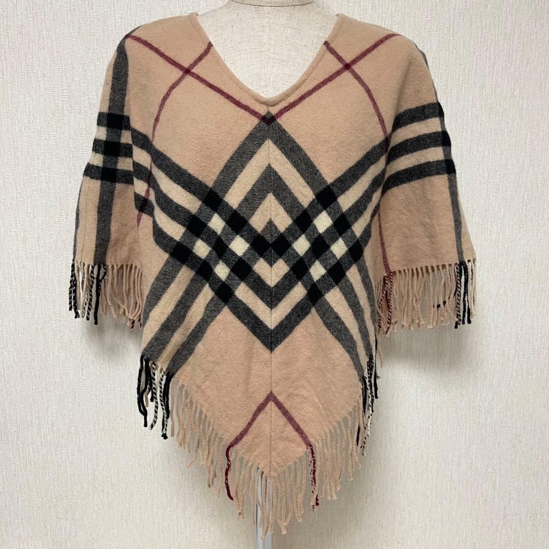 BURBERRY バーバリー ウール ノバチェック フリンジ ポンチョ ベージュ