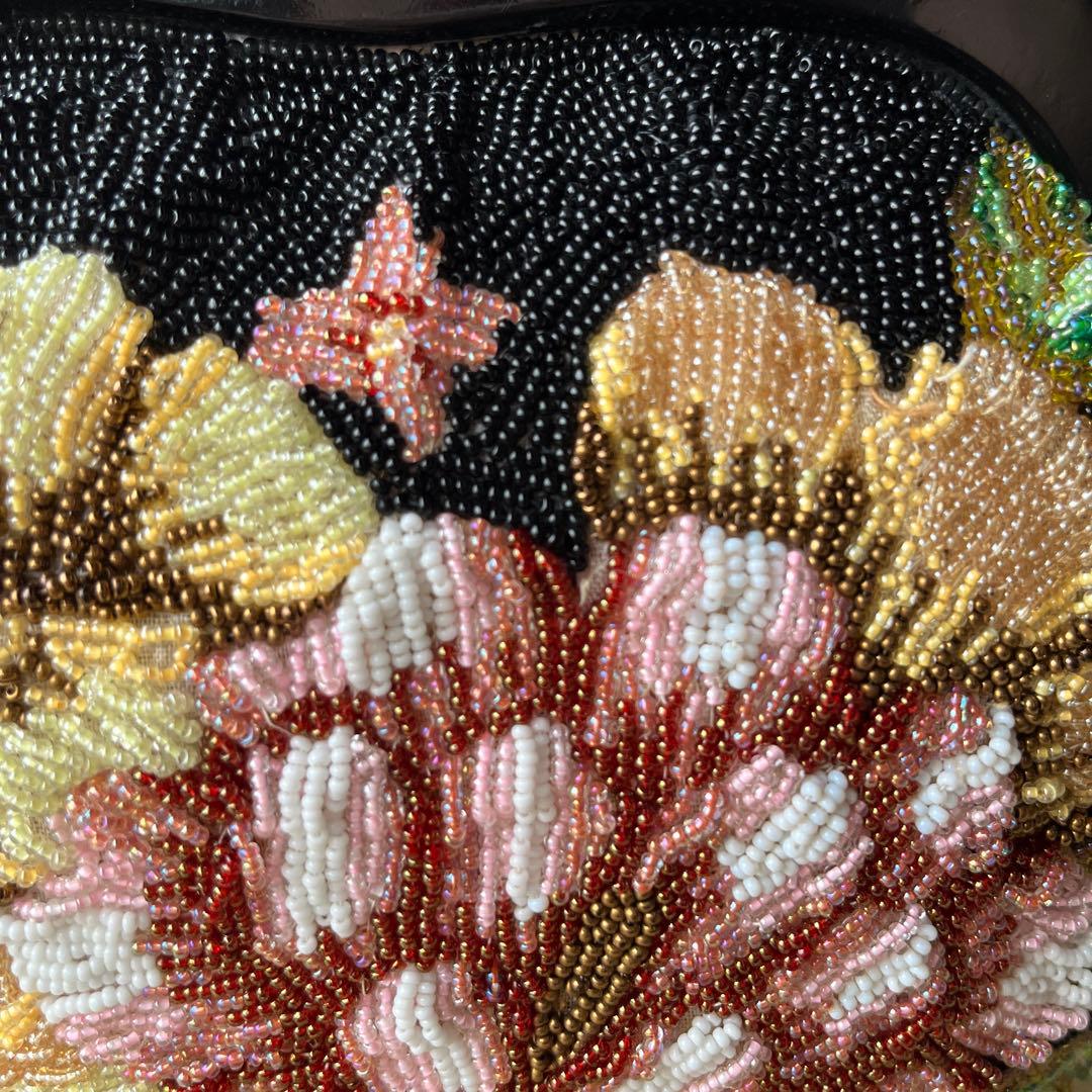 一点物✨美品✨ビーズバッグ　刺繍　お花柄　総柄　レトロ　着物 和装