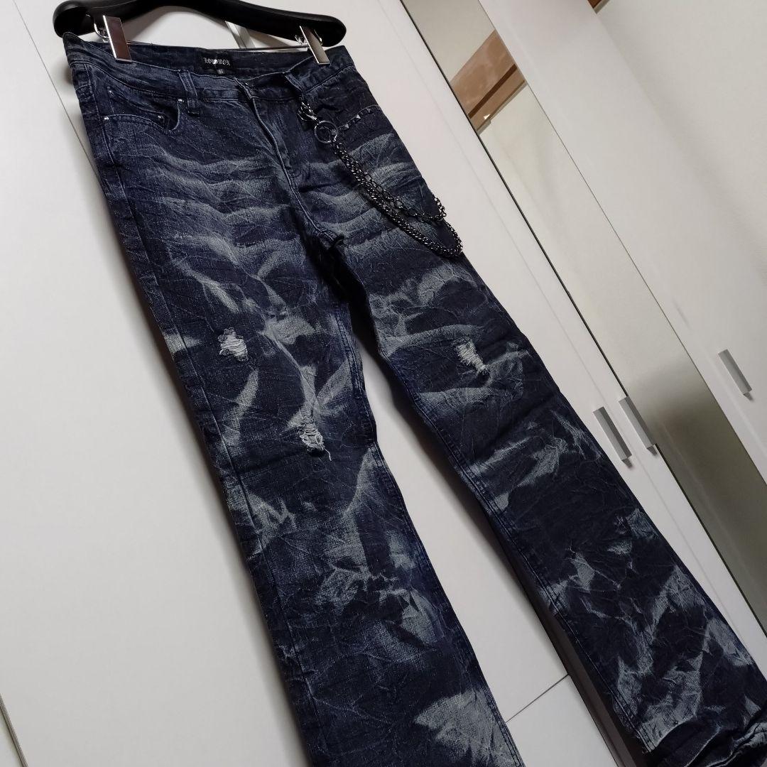 【LOWBOX】２連チェーン付き ケミカル デニムパンツ Ｌ メンズ