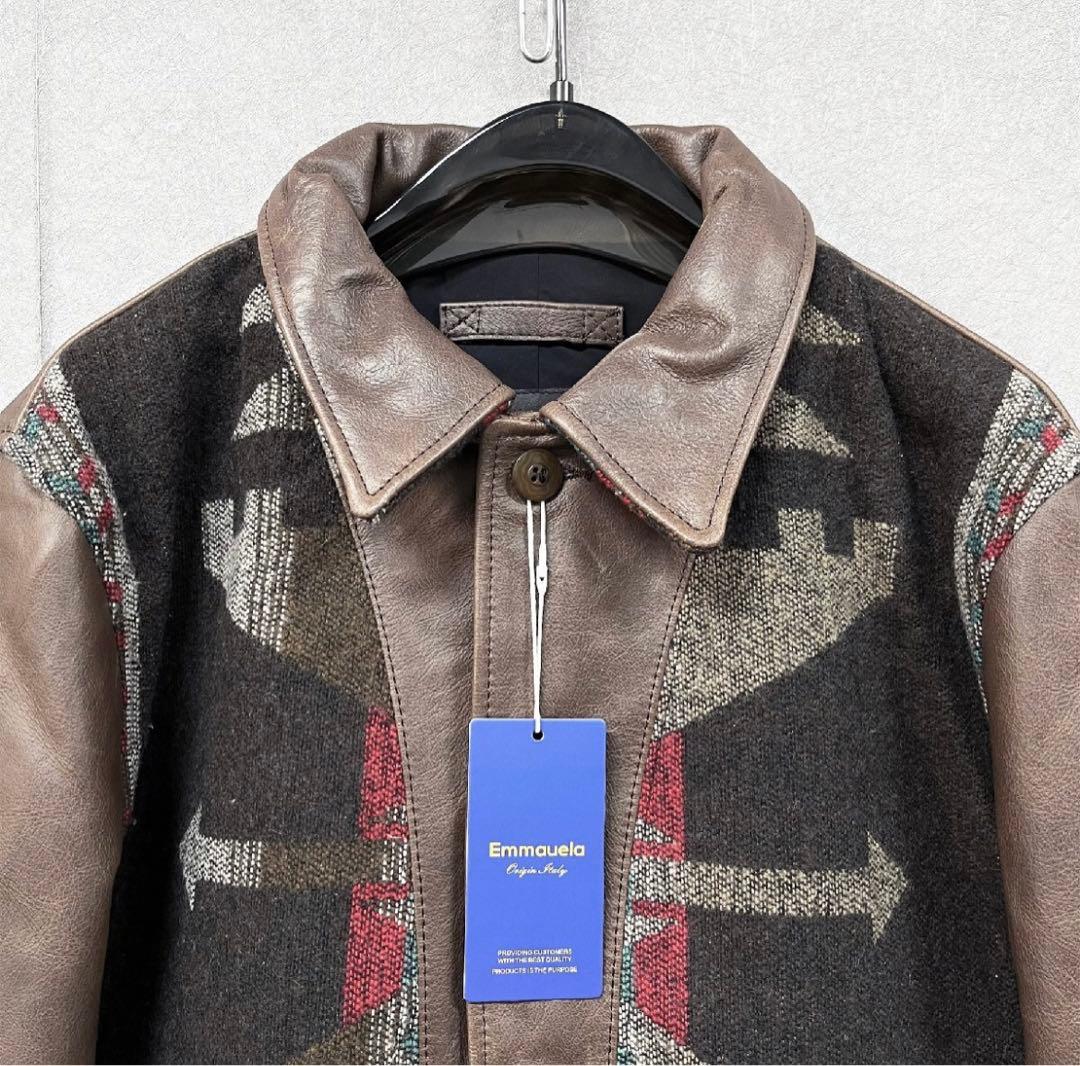 Emmuela レザーとウール混合ジャケット　定価130,000円