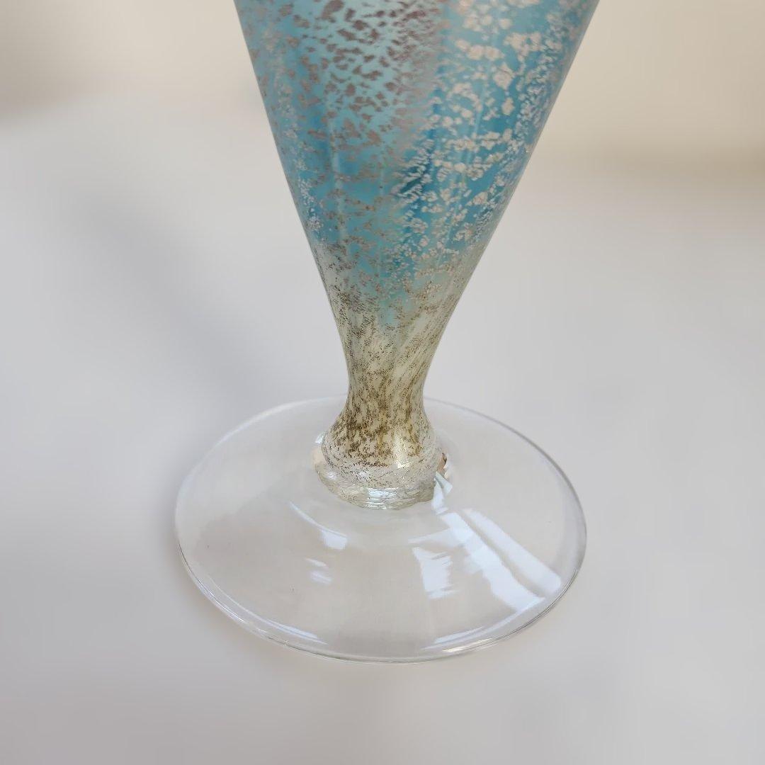 宙吹きガラス プラチナ箔流水紋花器 高橋克典 作 ガラス花瓶 花器