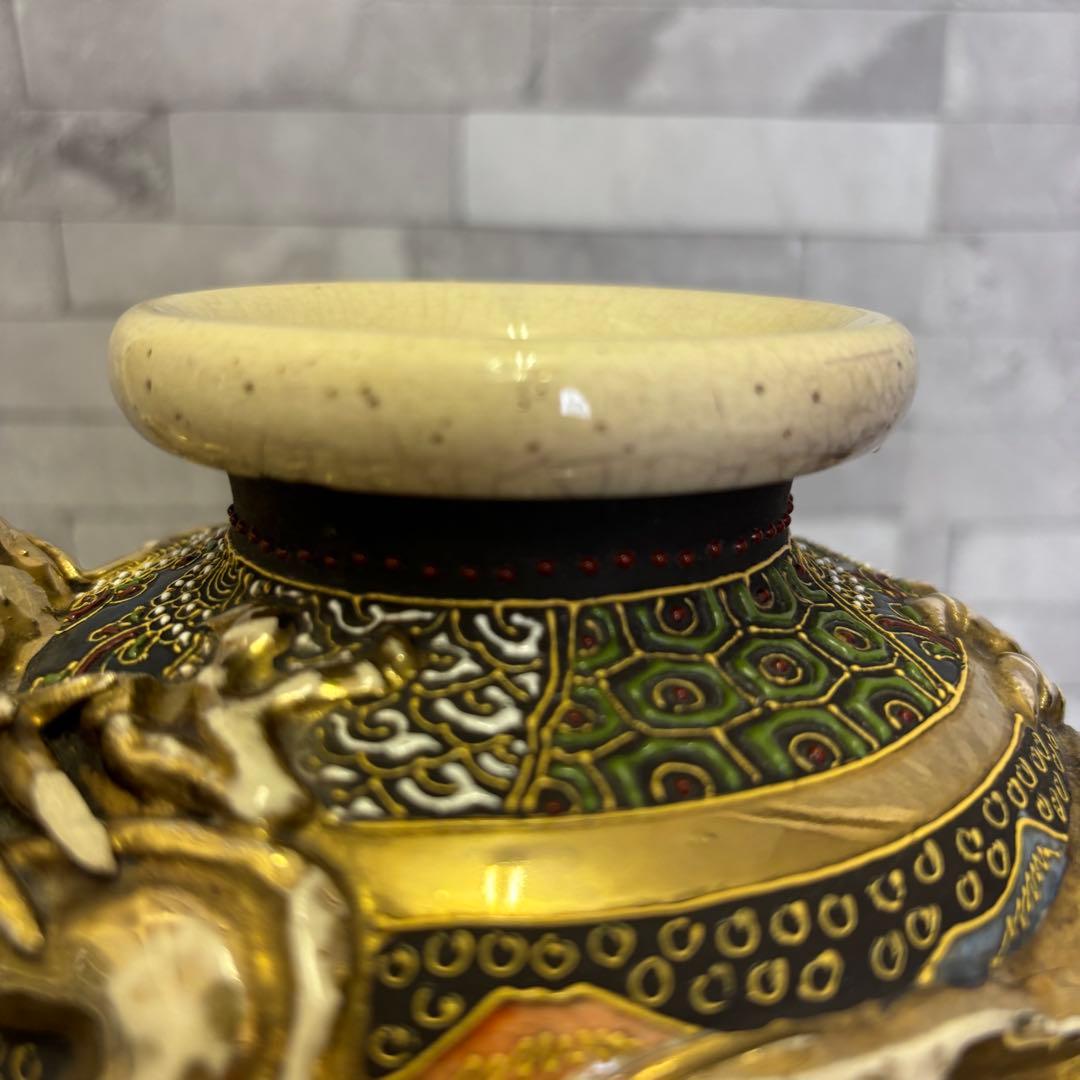 薩摩焼 清山 金襴手 飾り壺 アンティーク