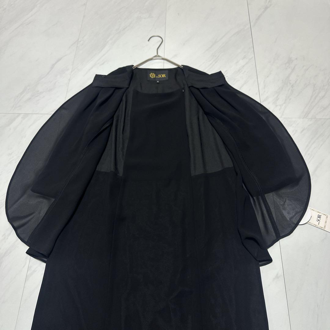 【美品】東京ソワール 前開きフォーマルワンピース 洗える シフォン 11号 黒