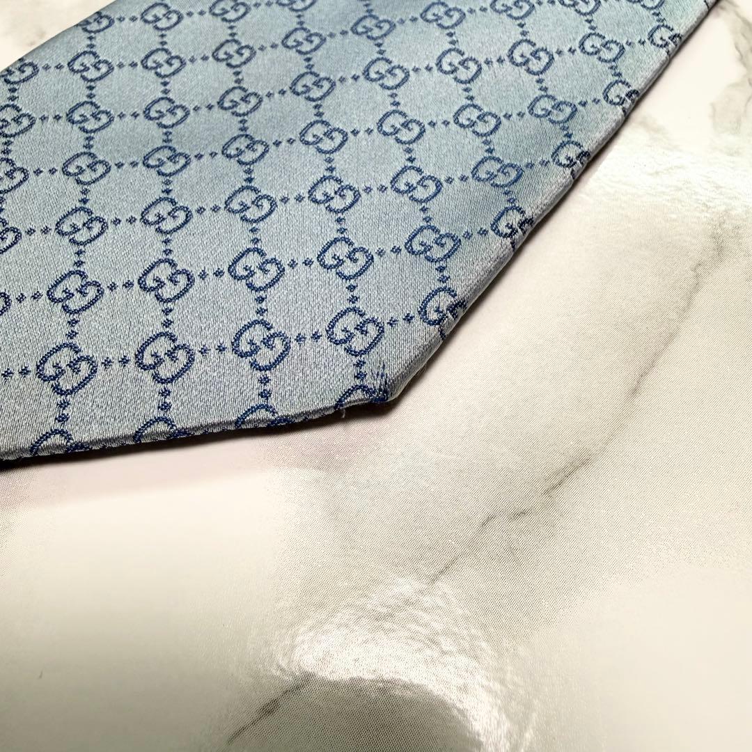 ✨美品✨ 旧タグ GUCCI ネクタイ シルク100% GG柄 ツヤ 水色