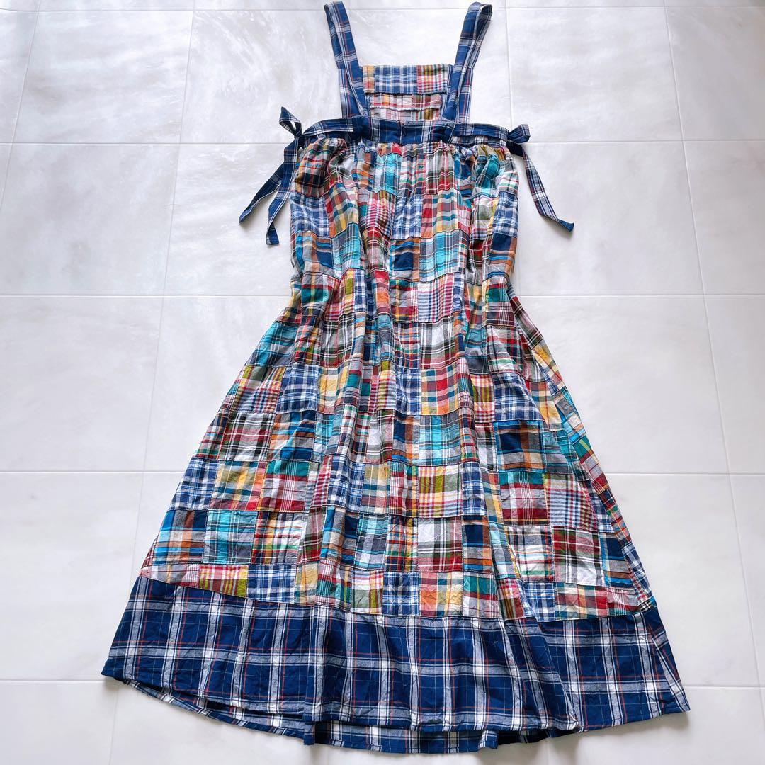 美品✨フリーダ インドチェックエプロンドレス ワンピース パッチワーク