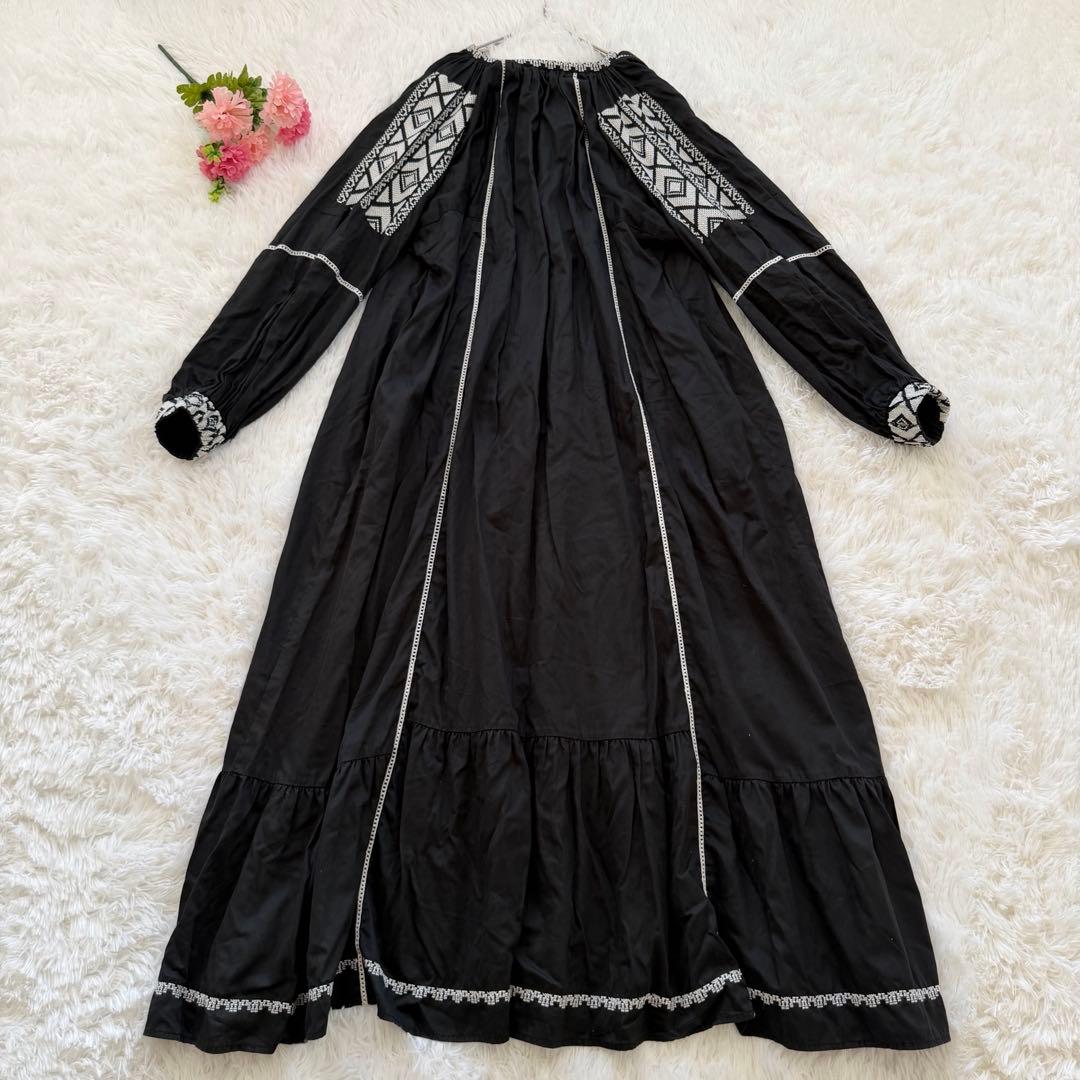 IENA maisonコットンシルクエンブロイダリーワンピース BLACK