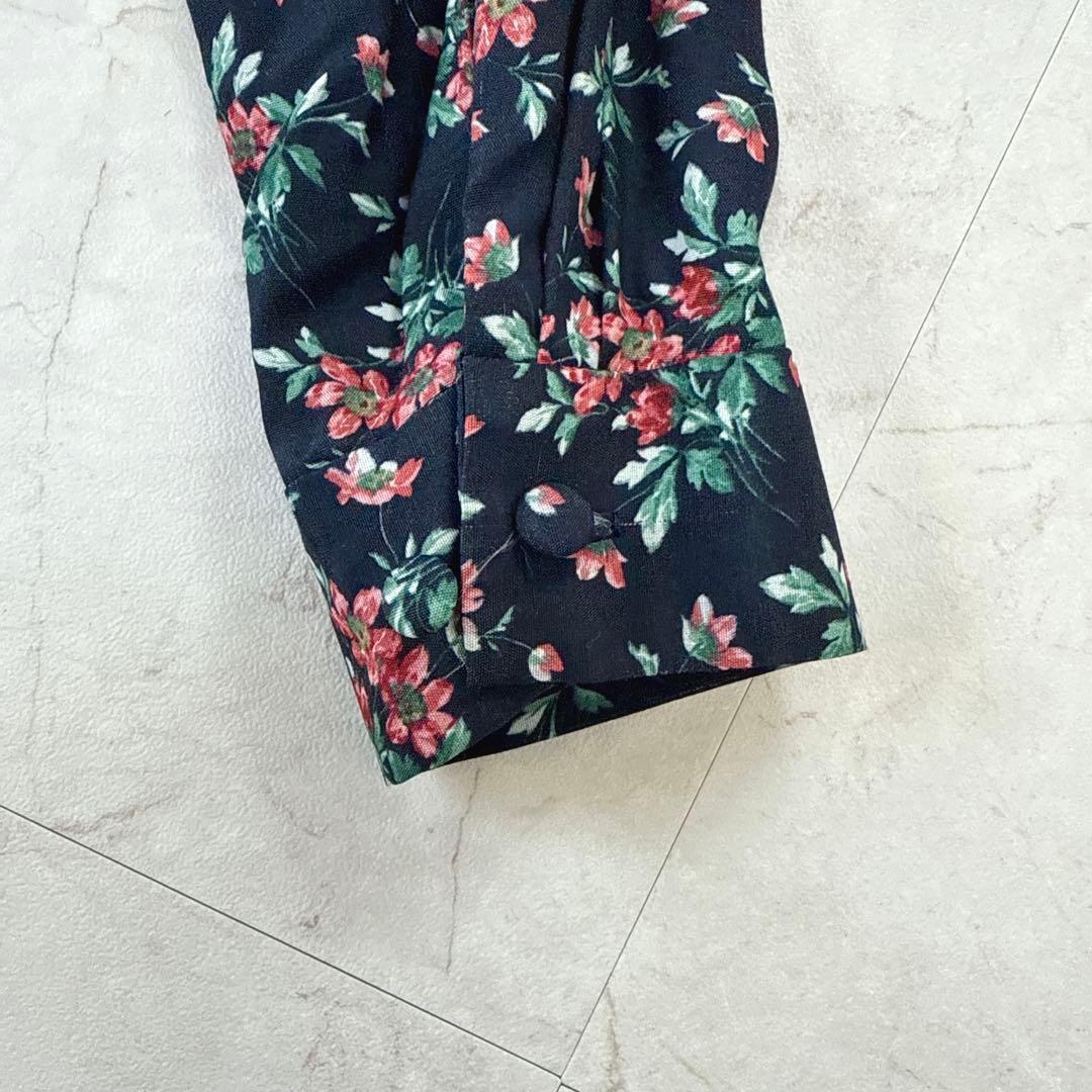 美品⭐︎Laura Ashley 花柄フレアワンピース　マキシ丈　ネイビー　9号