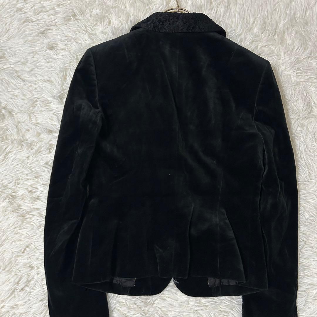 ［良品］BURBERRY ベロア スタンドカラージャケット ブラック 38