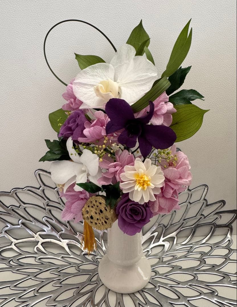 仏花プリザーブドフラワー 白花器付