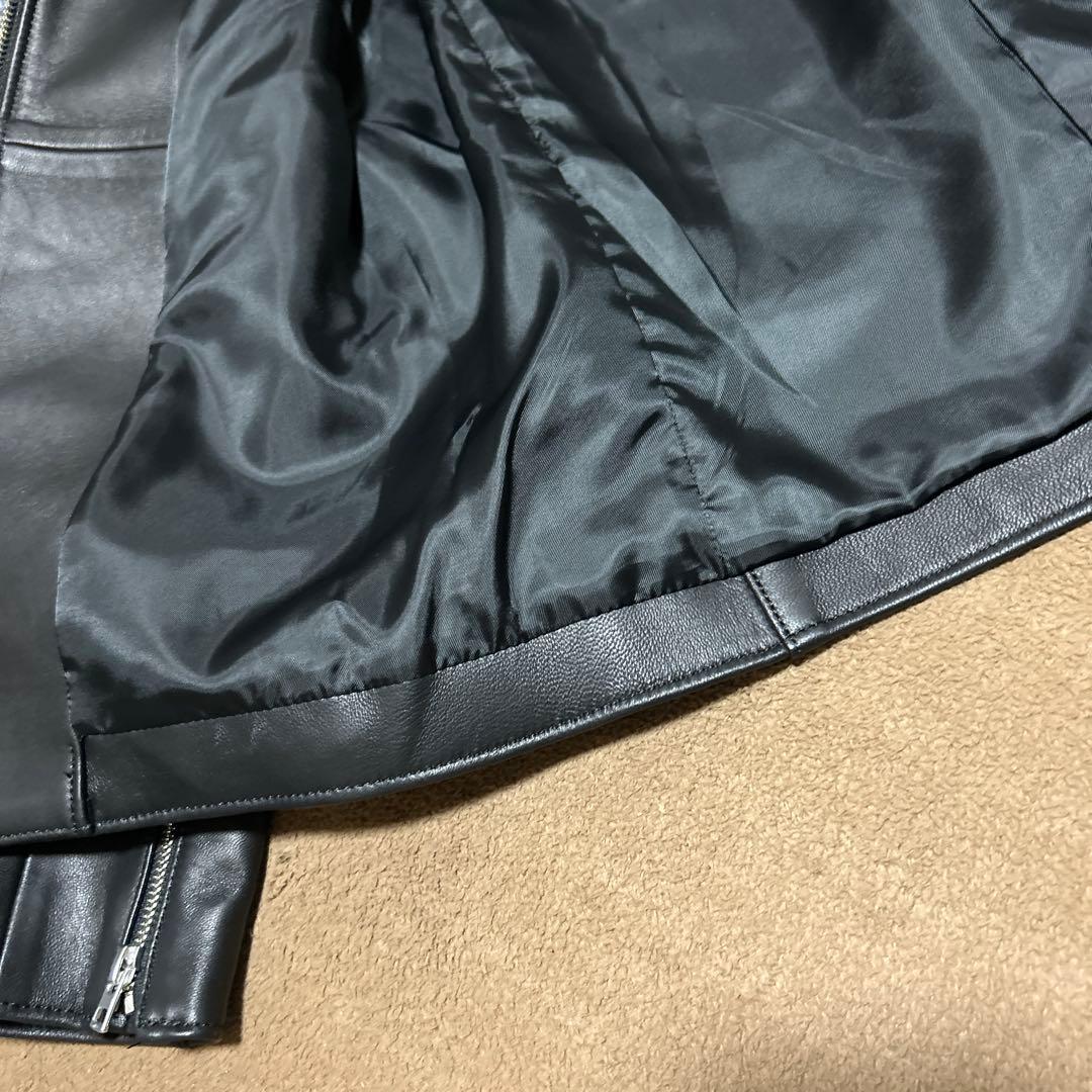 極美品★本革 ラムレザー シングルライダースジャケット M 黒 羊革