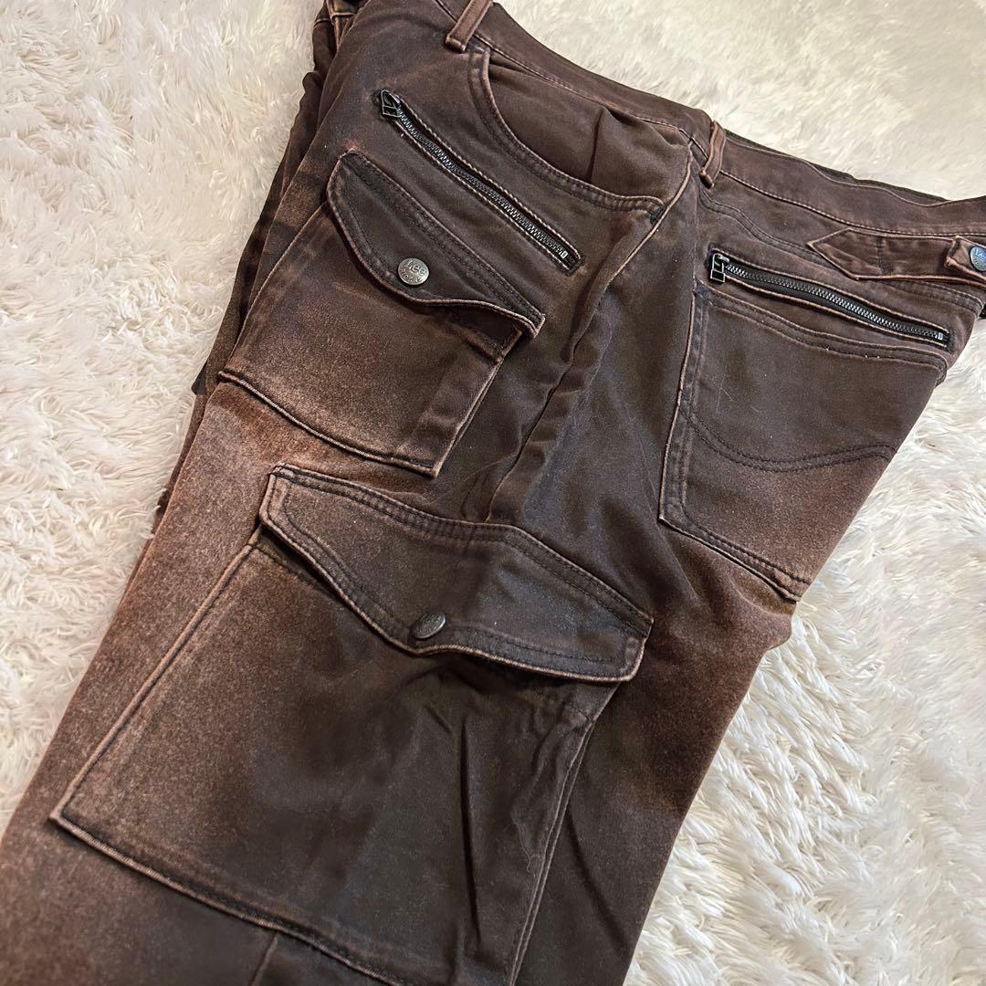 美品⭐︎Lee デニム　カーゴ パンツ　フェイド加工y2k ヒゲ ブラウン　34