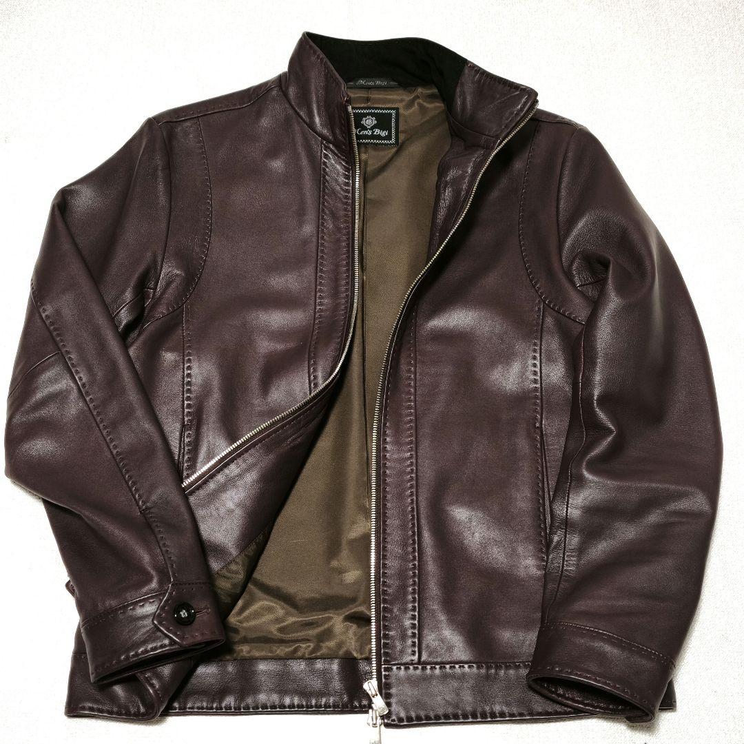 MEN'S BIGI/ ラムレザークロームタンニングジャケット / S/ボルドー