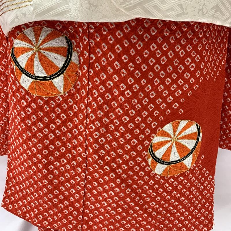 603ag15□七五三 三歳 女児 着物&被布 総絞り 刺繍 毬□状態良好